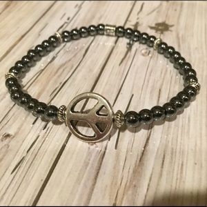 New Handmade 4mm Hemitite Peace Charm Bracelet